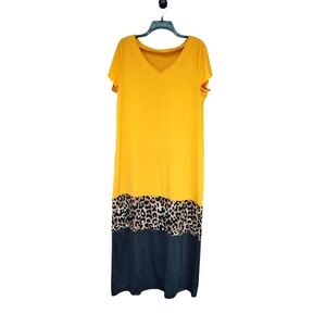 NEW W/Out Tags Stylish Yellow/Gray/Leopard Print Colorblock Maxi Dress XL